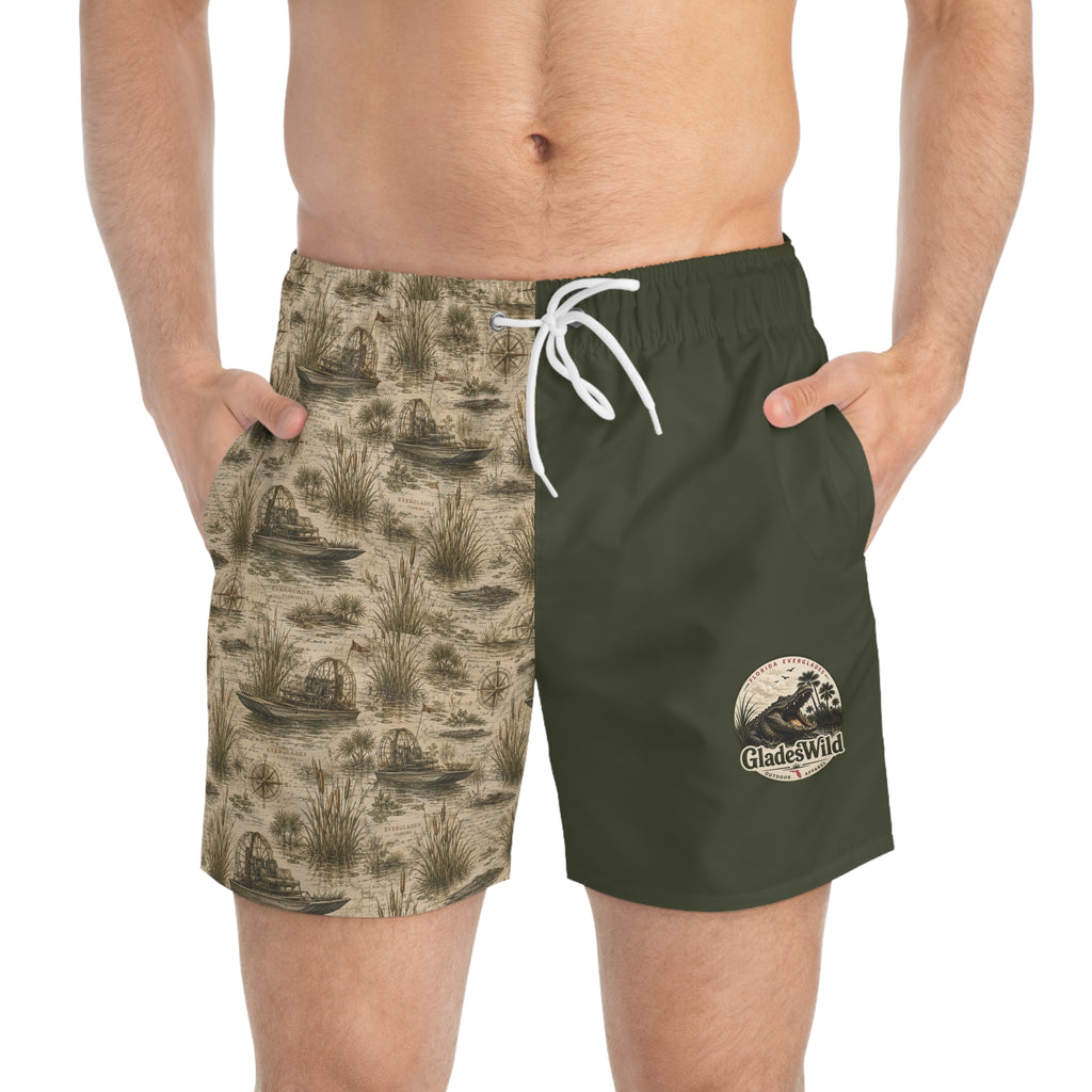 Airboat Heritage  – Olive Split-Panel Swim Trunks