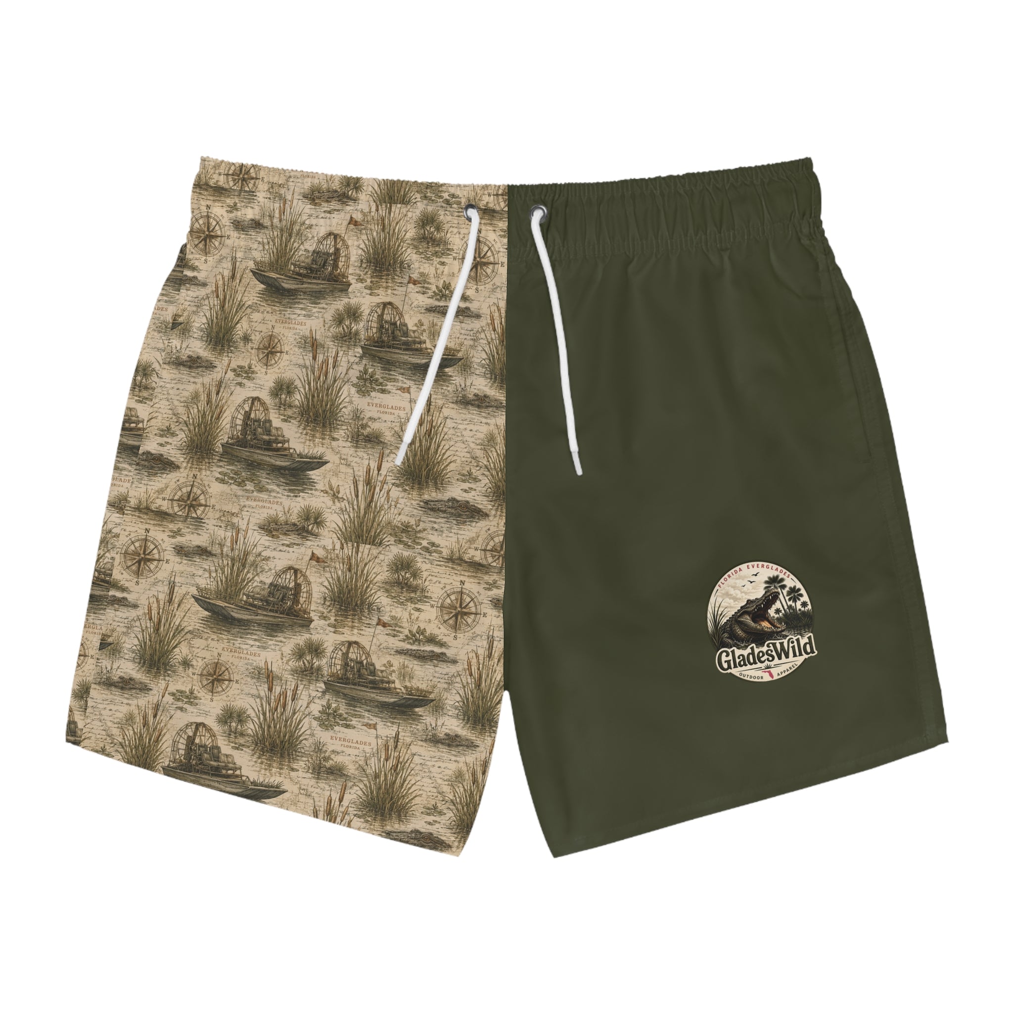Airboat Heritage  – Olive Split-Panel Swim Trunks