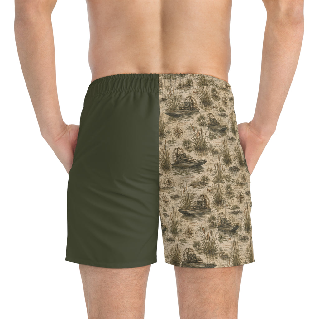 Airboat Heritage  – Olive Split-Panel Swim Trunks